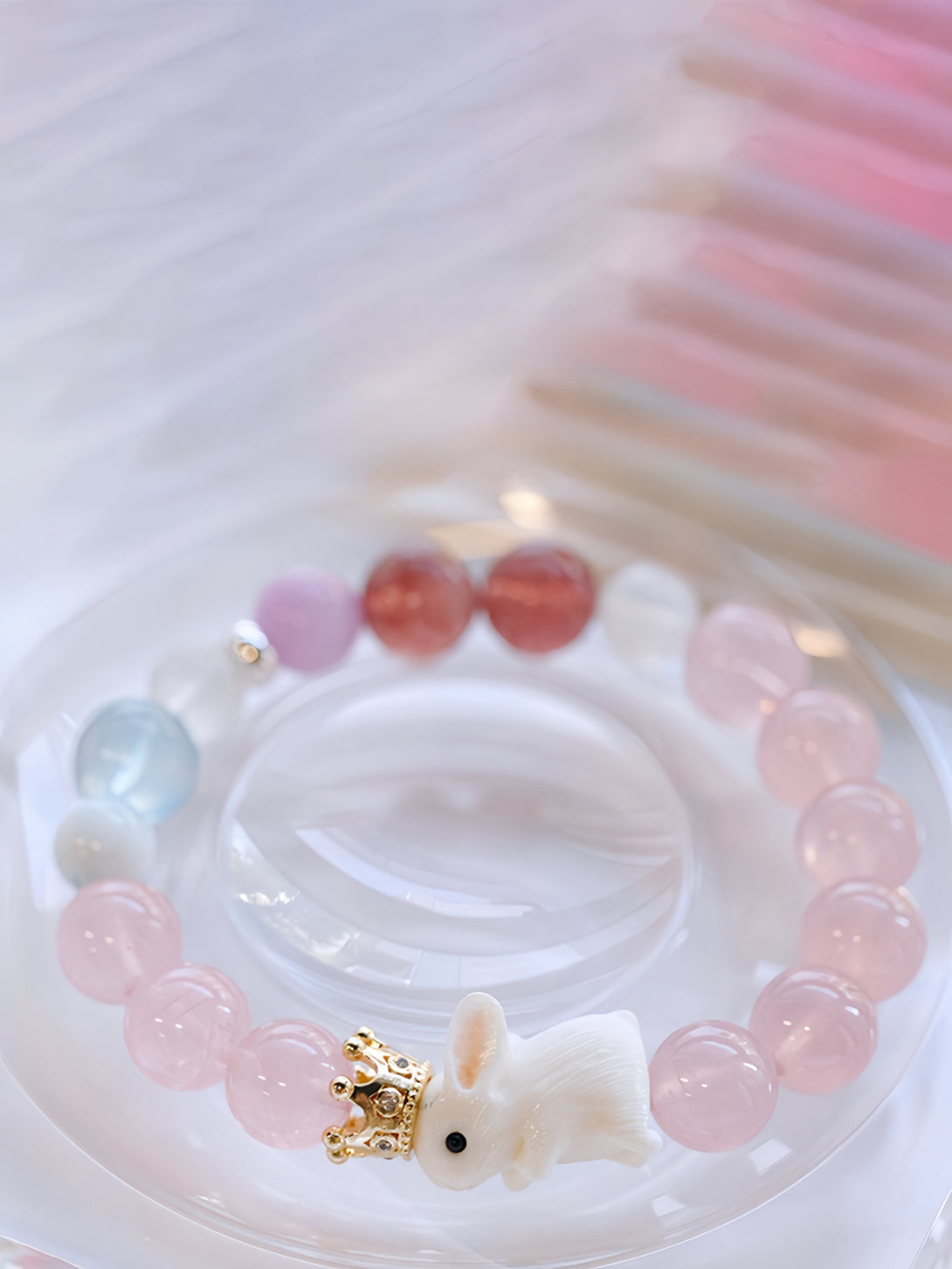 Natural Madagascar Pink Quartz, Amethyst & Aquamarine Bracelet-FanLin