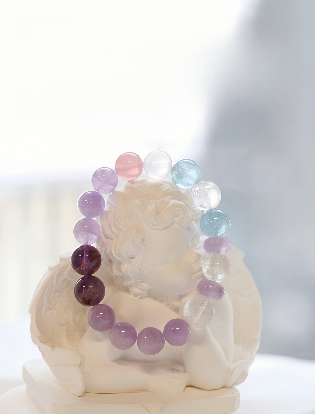 Designer Natural Amethyst, Aquamarine & Pink Quartz Women's Bracelet-FanLin