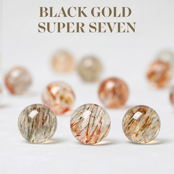 5A Natural Black Gold Super Seven Crystal Round Spacer Loose Beads Strand