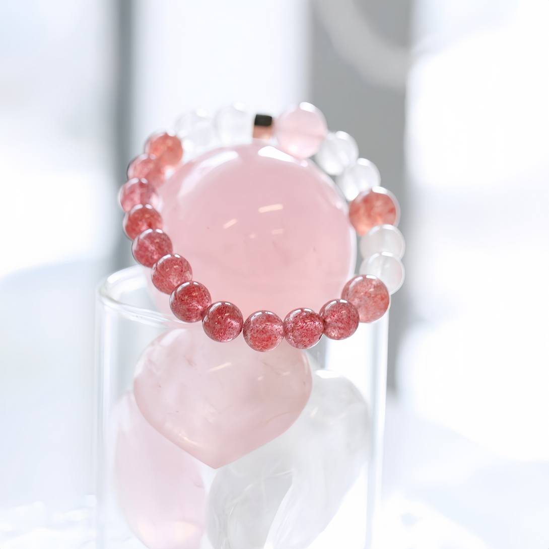 Natural RussianStrawberry Quartz & Sri Lankan Moonstone Bracelet-FanLin