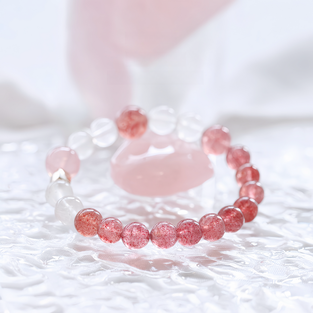 Strawberry Quartz, Moonstone & Pink Quartz Bracelet