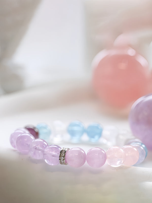 "Violet Enchantress" Natural Amethyst, Kunzite & Aquamarine Bracelet